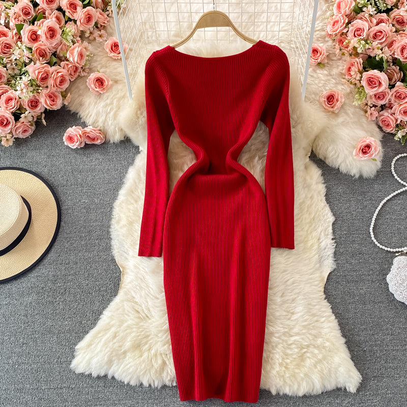 Small fragrance knitted dress French Retro  3074