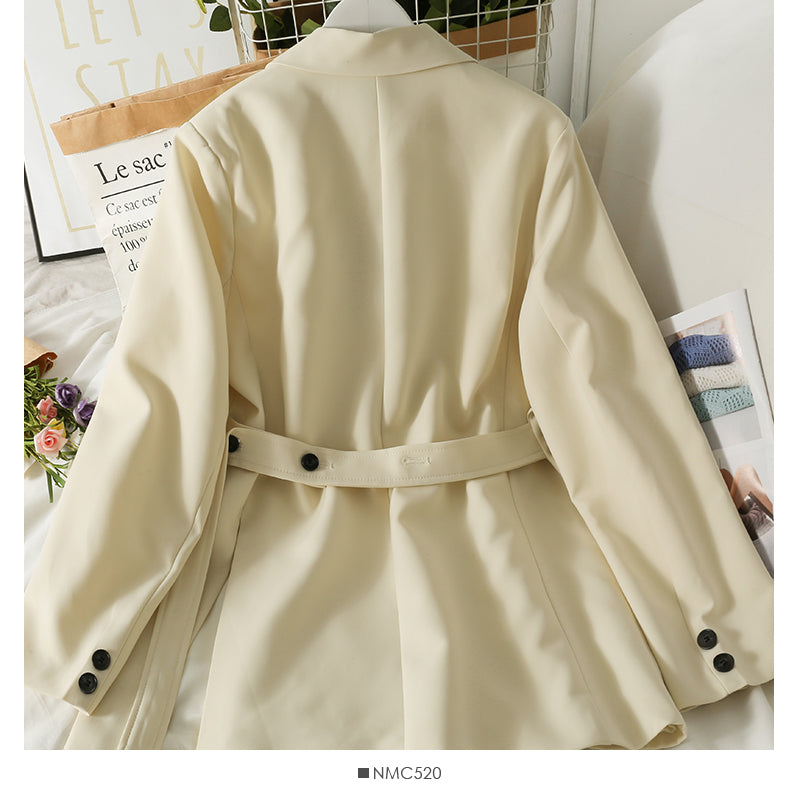 Han Fan loose and thin double breasted large pocket medium long coat small suit  2097