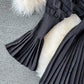 High end temperament pleated white dress  2729