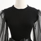 New Hepburn style dress long sleeve stitched embroidery mesh  2442