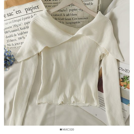 T-shirt à manches courtes et longues, design de minorité française, une ligne d'épaule avec clavicule exposée, 2083