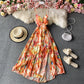 Backless suspender strapless dress with ragged waist  2837