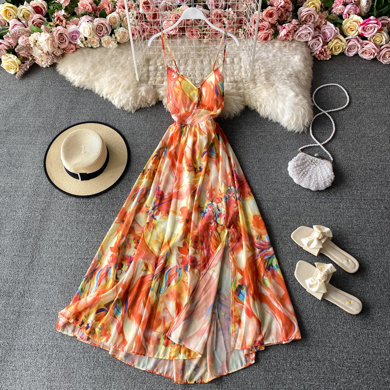 Backless suspender strapless dress with ragged waist  2837