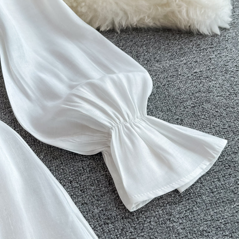Robe taille haute à manches en mousse slim et col carré 3354