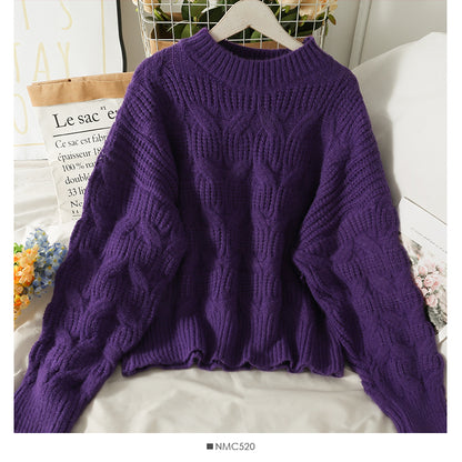 Pull femme saison ample et fin motif lin pull col rond 2021