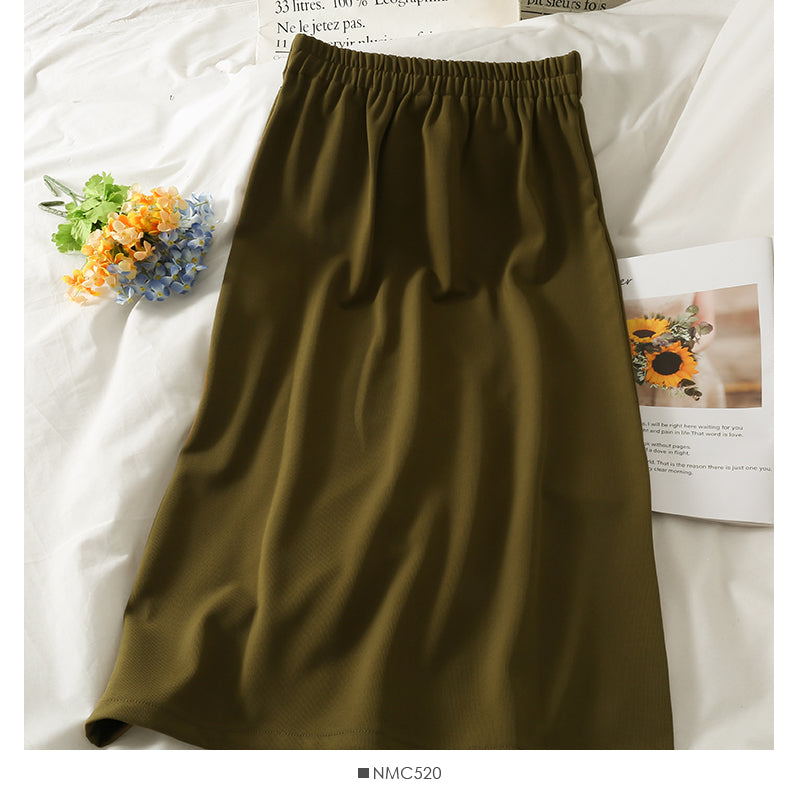 Jupe mi-longue fendue unie polyvalente pour femme 2551