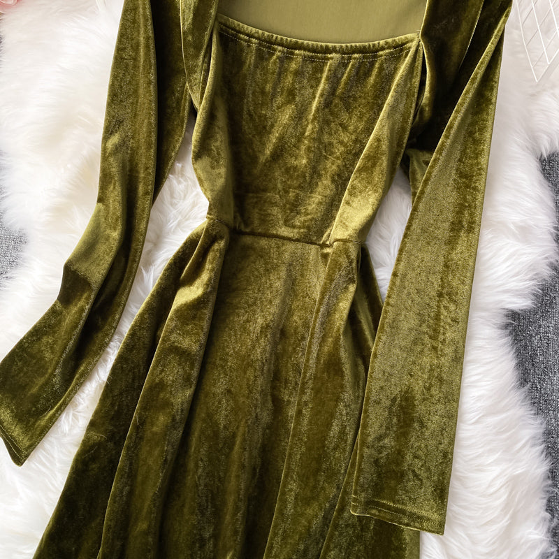Robe vintage en velours à col carré Hepburn 2951