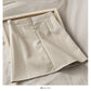 Jupe en cuir taille haute fine en forme de A, rétro et polyvalente, couleur unie 2542