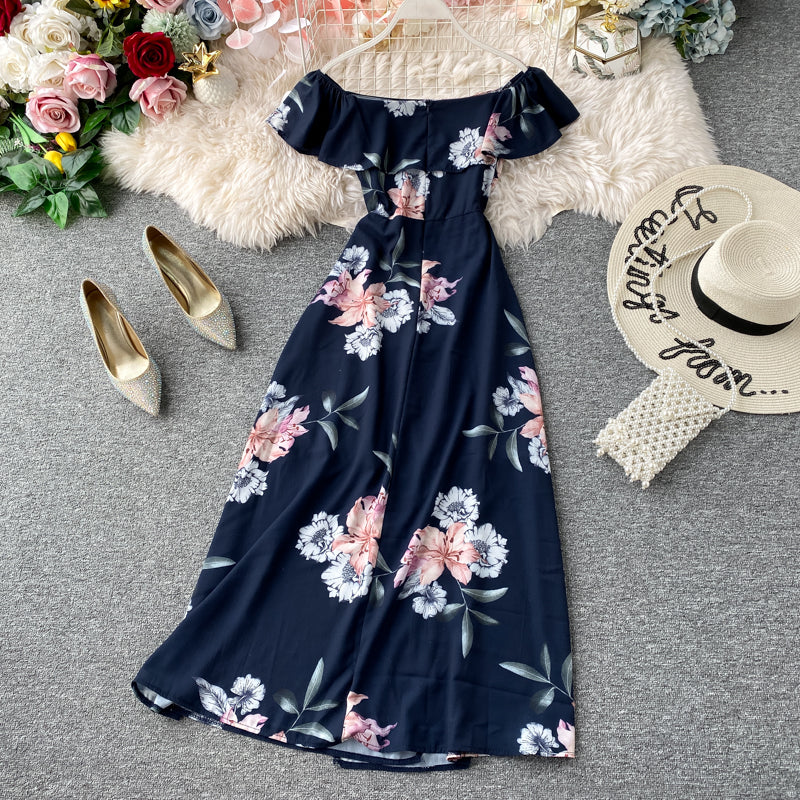 Robe à volants pour vacances à la mer, épaules dénudées 3134