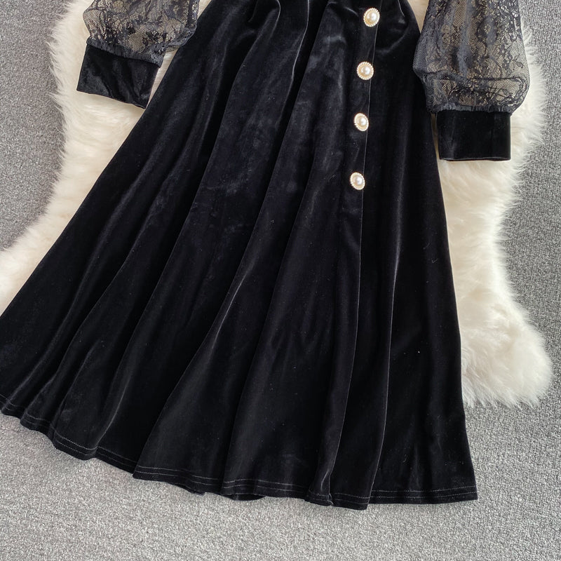 Jupe longue taille haute, taille étroite, super fée Hepburn style, grande balançoire 3110