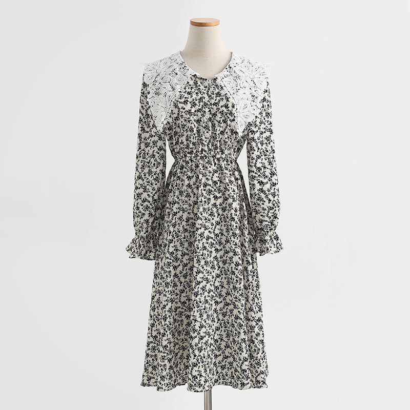 New doll neck Korean long sleeve Floral Dress  2439