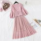 Suit bubble sleeve fairy suspender mesh skirt fashion two-piece set  2146