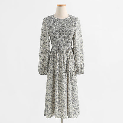 Chiffon floral dress long sleeve temperament bottomed skirt  2433