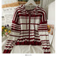 Cardigan à capuche avec cordon de serrage et fermeture éclair pour femme, pull fin à rayures coréennes, 2015