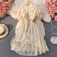 Robe en dentelle à col montant slim de tempérament français 3340