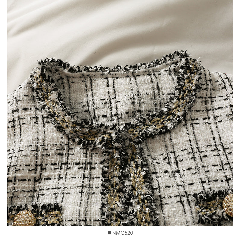 Manteau ample en tweed à carreaux pour femme, col rond, manches longues, soie brillante, laine, automne 2090