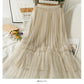 Women's medium length high waist gauze skirt with stitching  2566