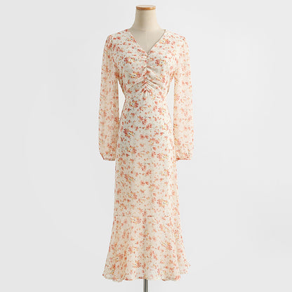 New long sleeved V-neck Floral Dress  2236