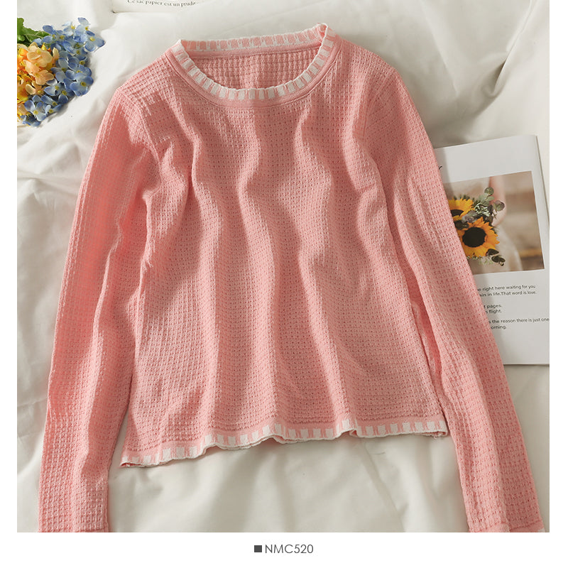 Pull col rond slim et slim pour femme, nouvelle chemise de bas assortie de couleur 2040