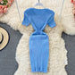 Robe en maille slim à col en V Hip Wrap 2973