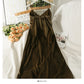 Hong Kong Style Vintage golden velvet medium and long split bottom suspender skirt  2710