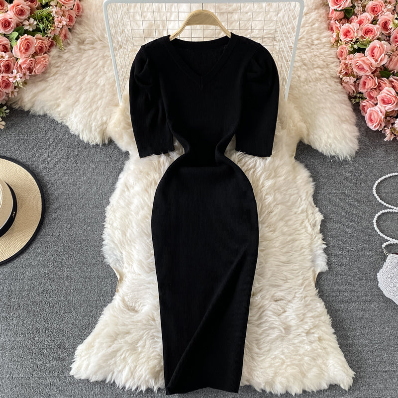 Robe portefeuille à manches bouffantes et col en V 2895