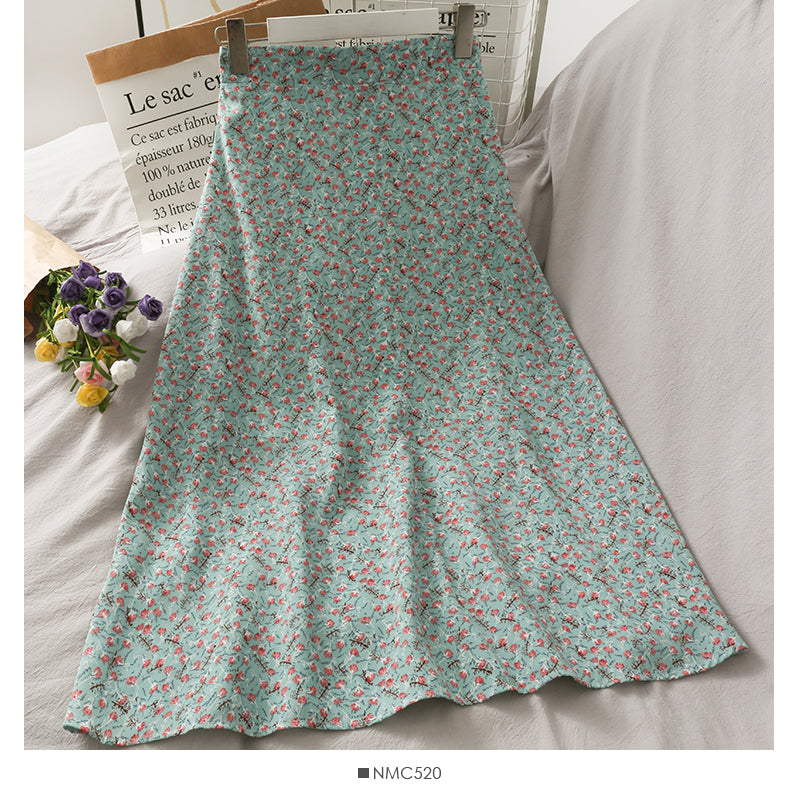Floral high waist slim mid length skirt  2636