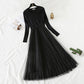 French Vintage mesh stitching knee length sweater skirt  2360