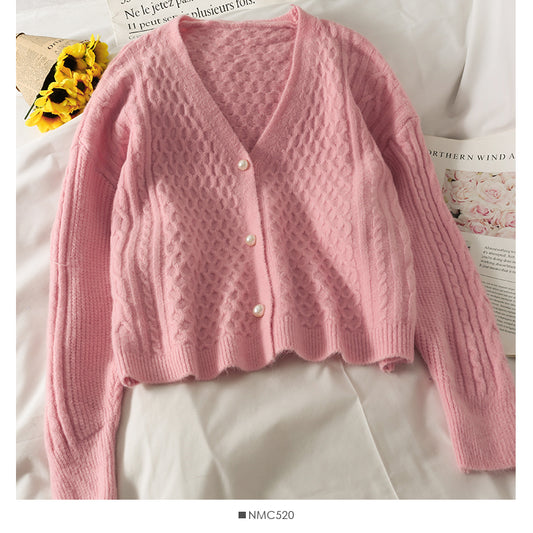 Pull femme à carreaux ample et fin de couleur unie style coréen col en V 1884