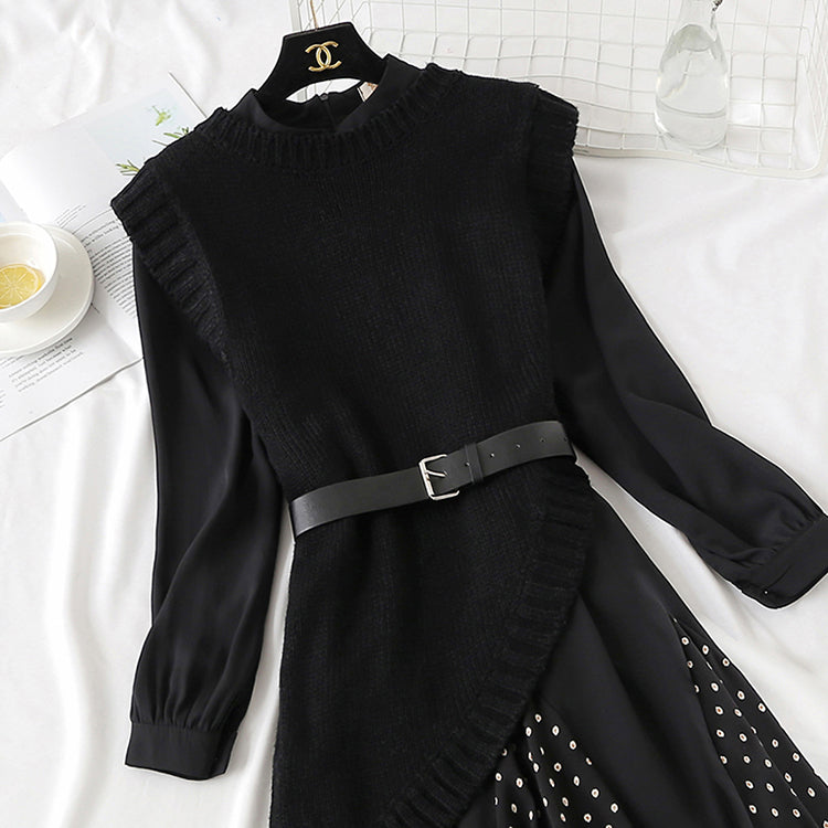 Knitted vest suit temperament two-piece suit with slim waist  2302