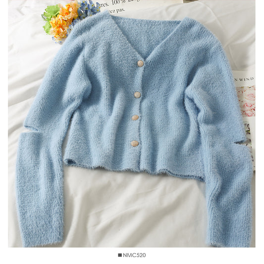 Pull femme automne porter cuivre cassé manches longues simple boutonnage cardigan haut 2004