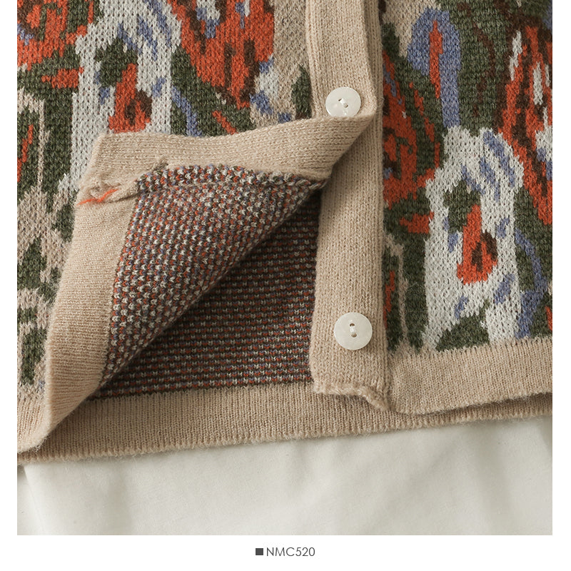 Cardigan à manches longues et col bas imprimé vintage Hong Kong pour femme 1994