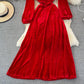 V-neck temperament high waist slim velvet dress  3089