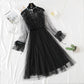 Heavy industry three-dimensional flower lace dress fairy mesh two-piece set  2466