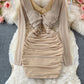 Sexy design, wrinkled and kinked waist, thin square collar and buttocks  2724