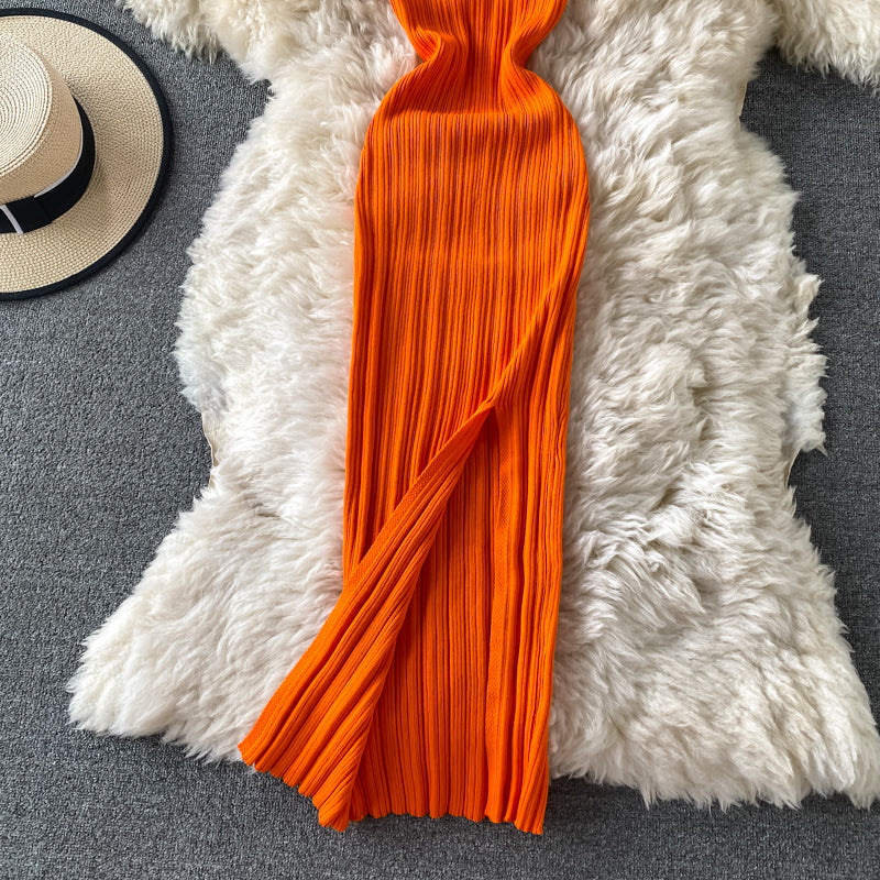 Robe vintage en tricot avec fermeture à la taille et aux fesses 2716