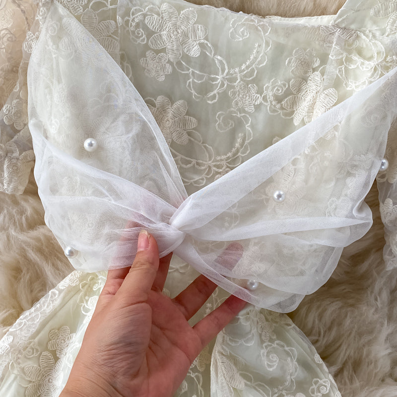 Robe à manches bouffantes avec jupe féerique en maille de tempérament 3332