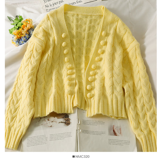 Pull femme cardigan déboutonné boule de laine ample 1852
