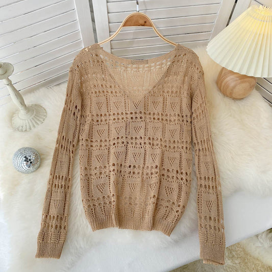 Pull col V à motif creux pour femme 1582