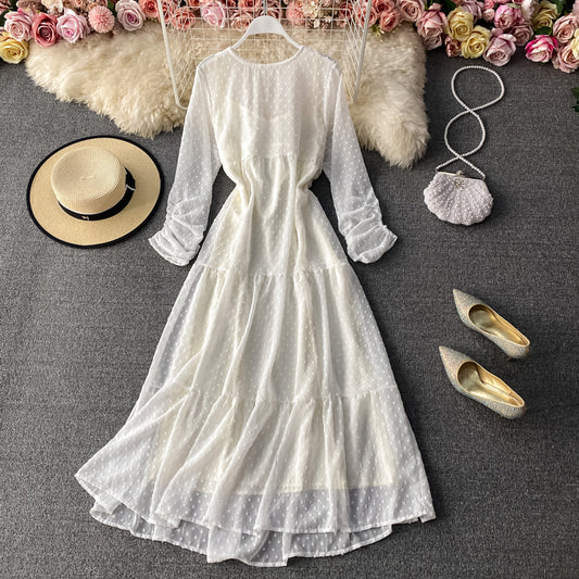 Narrow waist chiffon dress with long sleeves  3029
