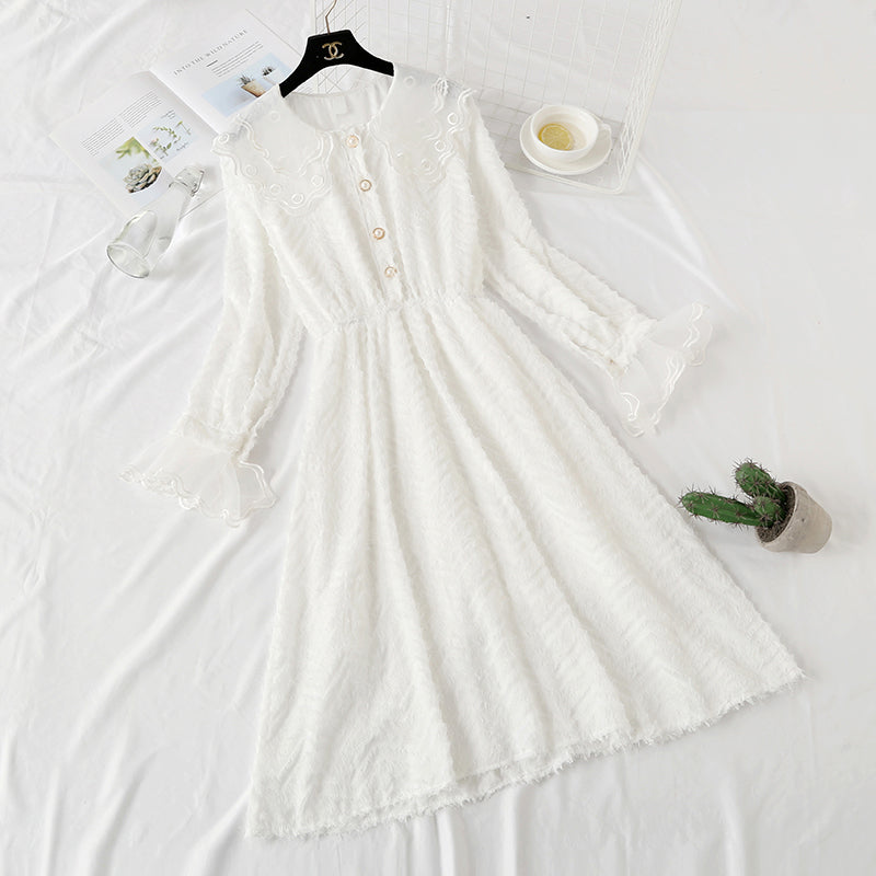 Robe vintage française pour fille en mousseline de soie, avec pompons, en dentelle, col de poupée, jupe à bas 2463