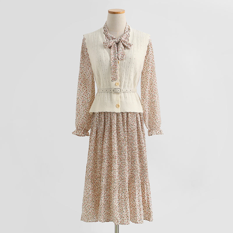 Gentle wind pleated vest skirt foreign style aging fashion two-piece suit skirt  2248