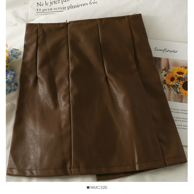 Irregular three button high waist short skirt female  2615