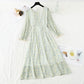 Small fresh long sleeve square neck thin Floral Chiffon Dress  2419
