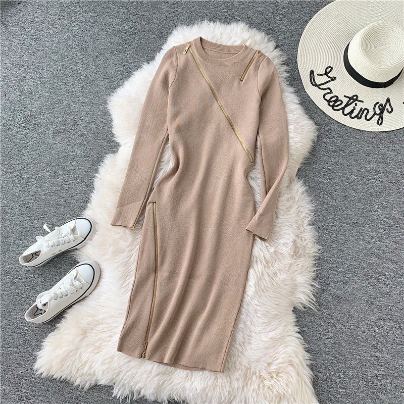 Robe en tricot col rond avec fessiers et jupe en laine à bas 3133