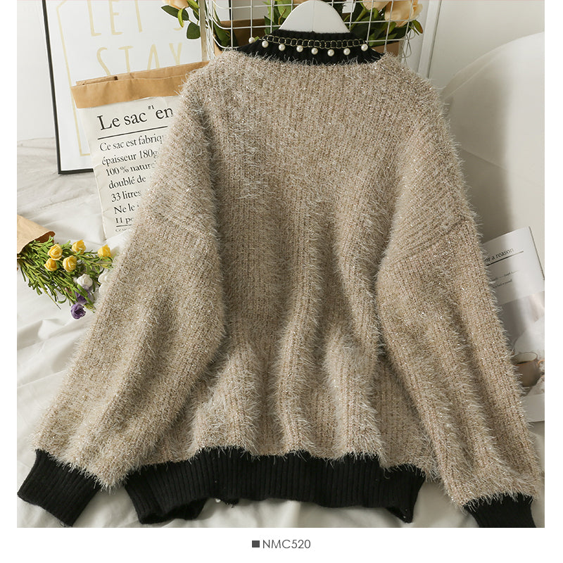 Cardigan mi-long en perles de style rétro de Hong Kong pour femme, veste ample à manches longues, 2042