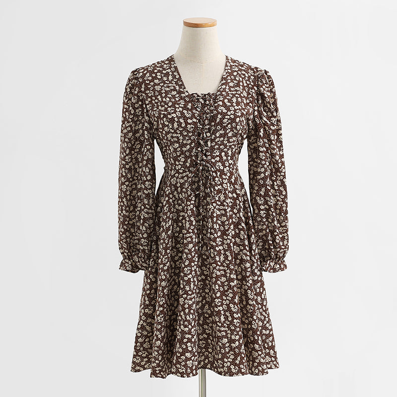 Dress long sleeve bandage floral FAIRY DRESS Vintage Chiffon  2428