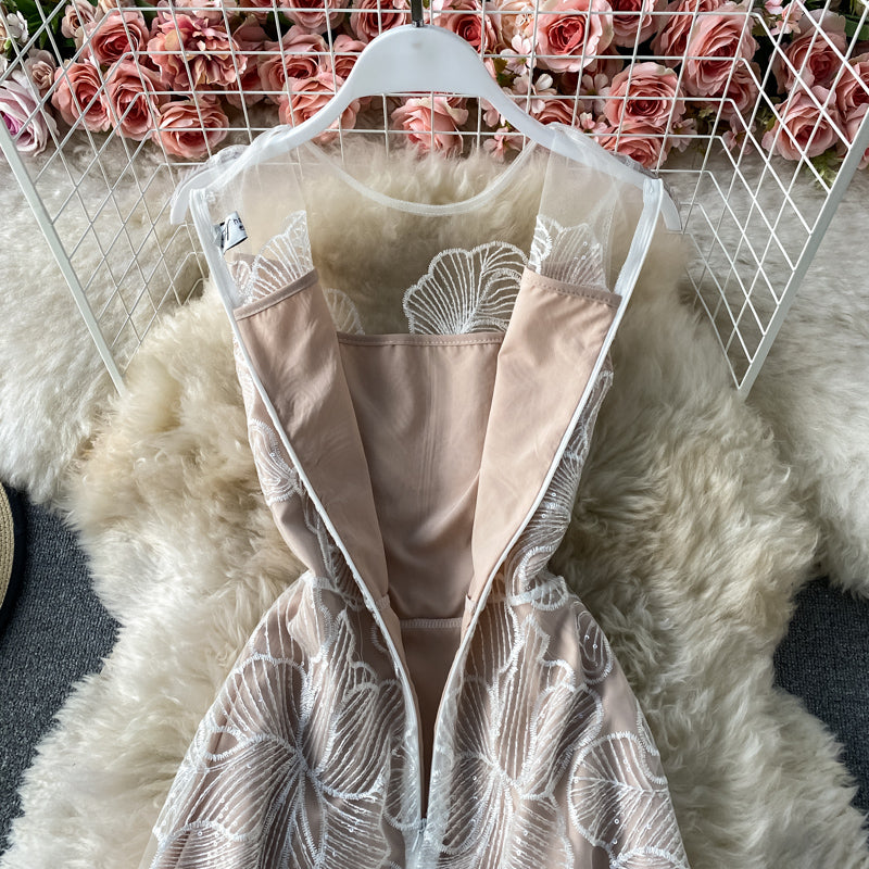 Nouvelle robe en dentelle à col rond pour fête, tempérament de célébrité 3296