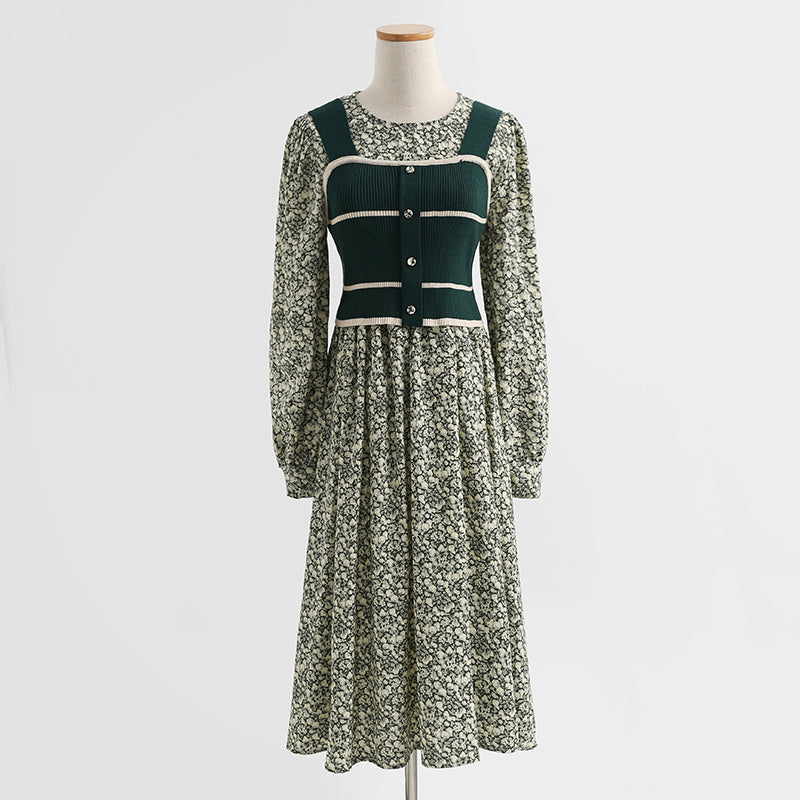 Gilet robe fleurie style étranger costume de mode vieillissant jupe ensemble deux pièces 2429