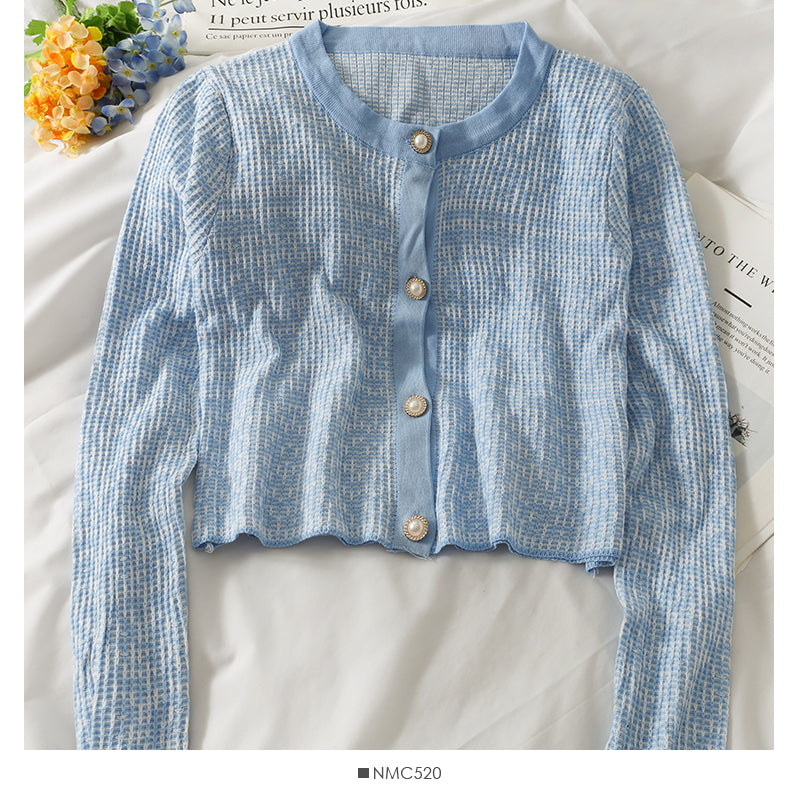 Pull à carreaux à simple boutonnage et col rond vintage coréen 2030